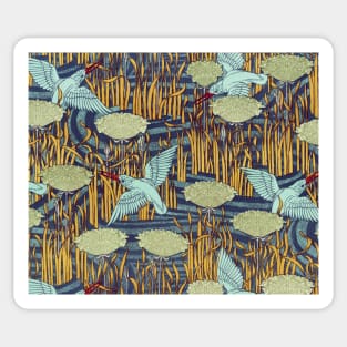 KINGFISHERS AND FLOWERING RUSH Art Nouveau Floral Pattern Sticker